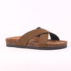 Dép đế trấu birken quai ngang chéo da lộn premium HISHOO H096