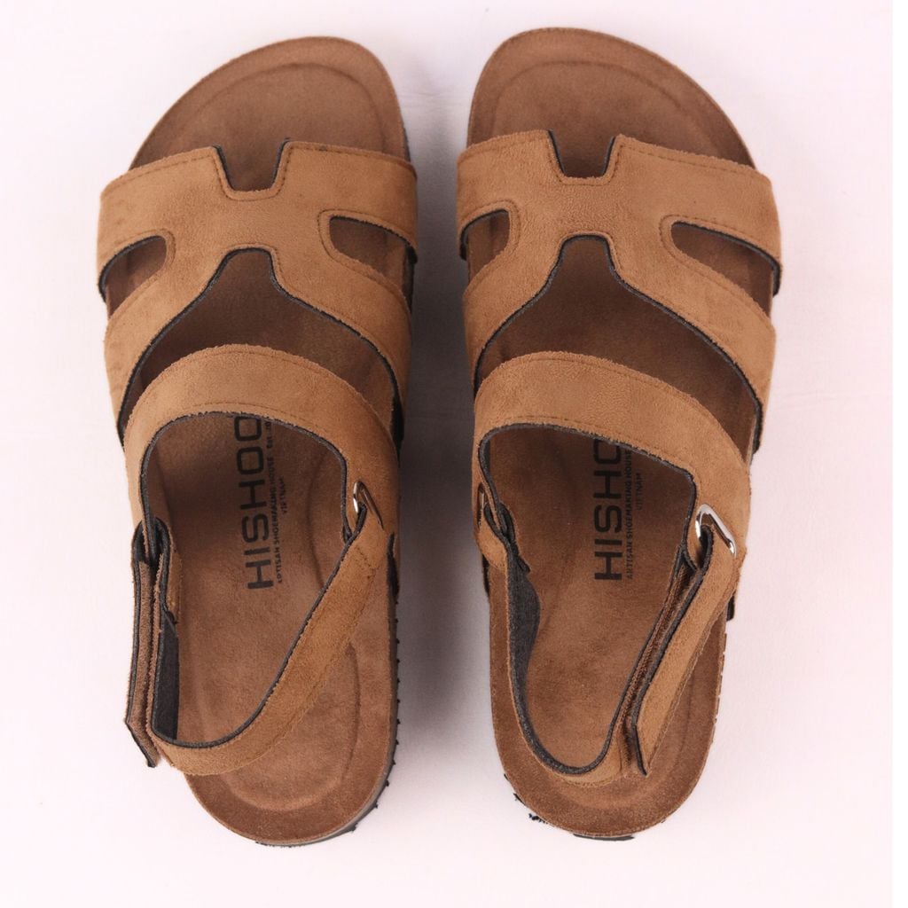 Dép đế trấu birken sandal Chữ H da lộn premium HISHOO H115