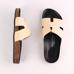 Dép đế trấu birken quai ngang chữ H MẶT ĐEN HISHOO S095