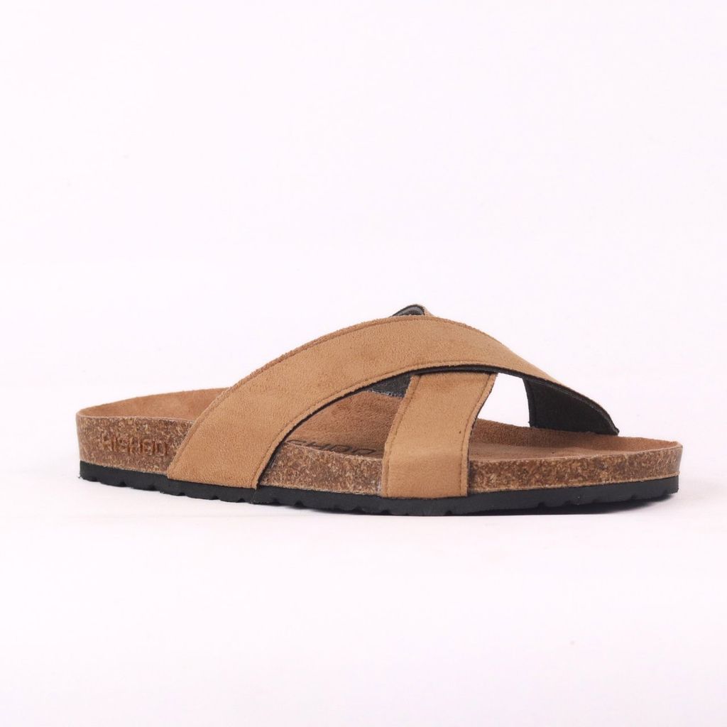 Dép đế trấu birken quai ngang chéo da lộn HISHOO R096