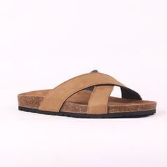 Dép đế trấu birken quai ngang chéo da lộn HISHOO R096