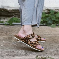 Dép đế trấu birken quai ngang 2 khoá Da hiếm HISHOO M093