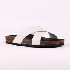 Dép đế trấu birken quai ngang chéo MẶT ĐEN da bò HISHOO M096