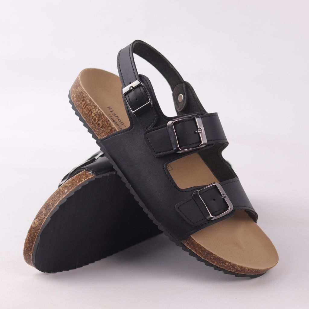 Dép đế trấu Sandal birken quai ngang 2 khoá da bò HISHOO M102