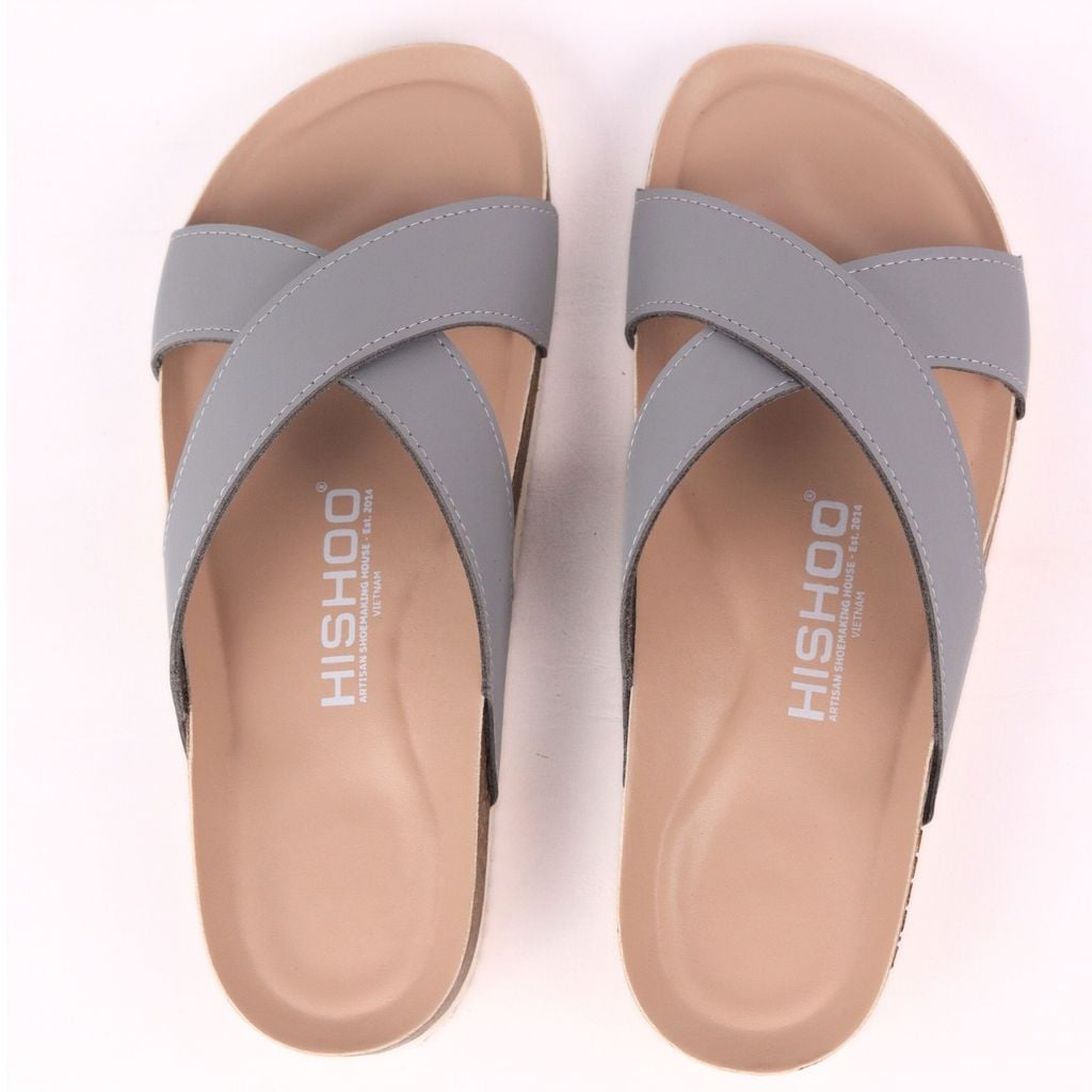 Dép đế trấu birken quai ngang chéo premium HISHOO B096