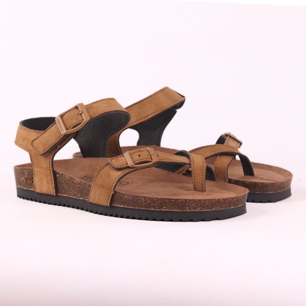 Dép đế trấu birken quai ngang sandal xỏ ngón da lộn premium HISHOO H118