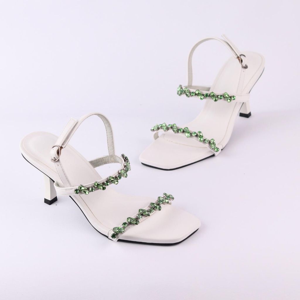 Giày Sandal Cao Gót 7cm Quai Mảnh Đính Đá Hishoo S148