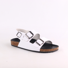 Dép đế trấu Sandal birken 2 khoá da PU mặt đen HISHOO S102