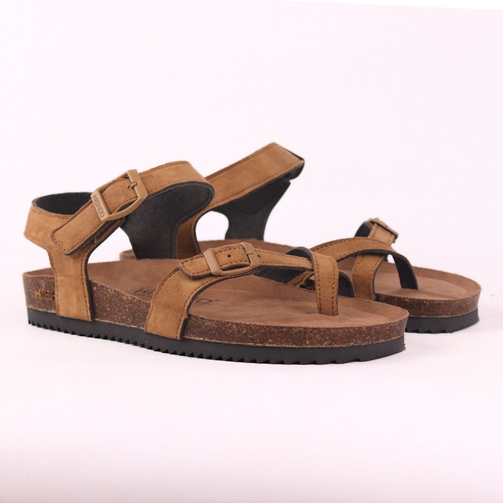 Dép đế trấu birken bé trai bé gái quai ngang sandal xỏ ngón da lộn premium HISHOO H118