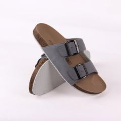 Dép đế trấu birken quai ngang 2 khoá da lộn HISHOO R093