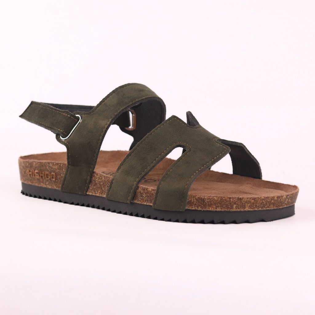Dép đế trấu birken bé trai bé gái sandal Chữ H da lộn premium HISHOO H115