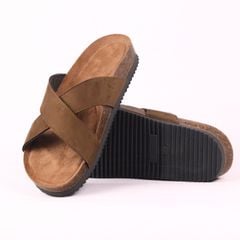 Dép đế trấu birken quai ngang chéo da lộn premium HISHOO H096