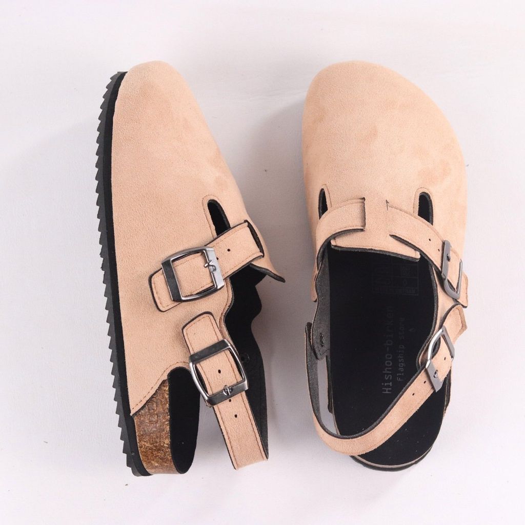 Dép đế trấu Sandal sục Boston Sandal quai ngang da lộn HISHOO R111
