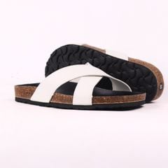 Dép đế trấu birken quai ngang chéo MẶT ĐEN da bò HISHOO M096