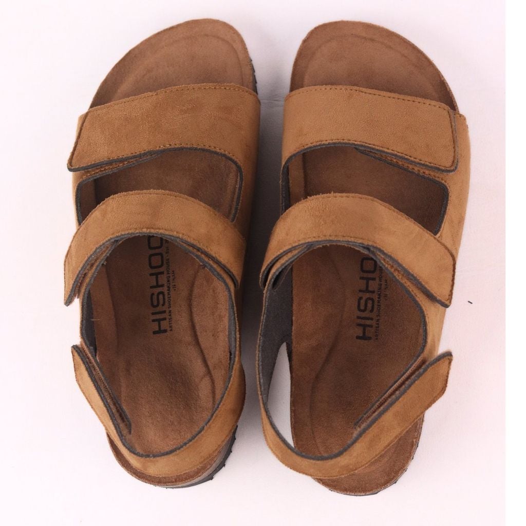 Dép đế trấu birken quai ngang sandal xé dán da lộn premium HISHOO H110