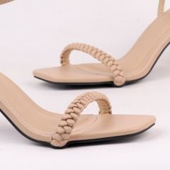 Giày Sandal Nữ Cao Gót 7cm Quai Mảnh Mũi Vuông Hishoo S032