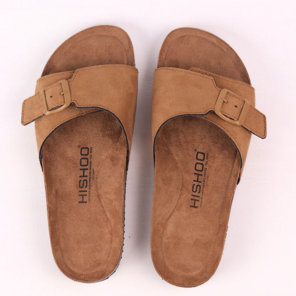 Dép đế trấu birken 1 khoá da lộn premium HISHOO H113