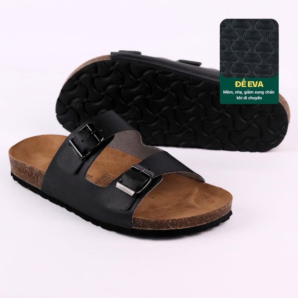 Dép đế trấu birken quai ngang 2 khoá lót da lộn S093