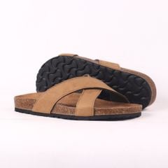 Dép đế trấu birken quai ngang chéo da lộn HISHOO R096
