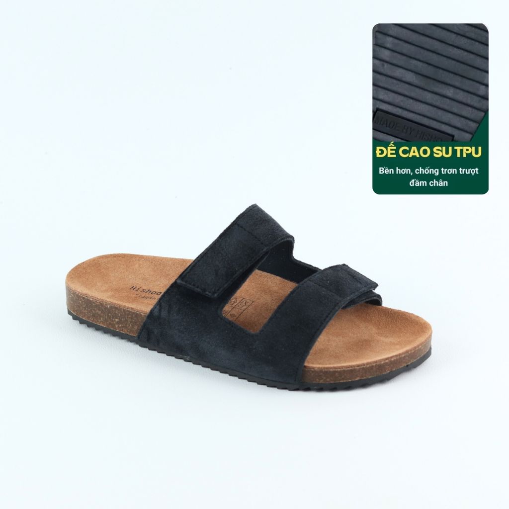 Dép đế trấu birken quai ngang xé dán da lộn HISHOO R105