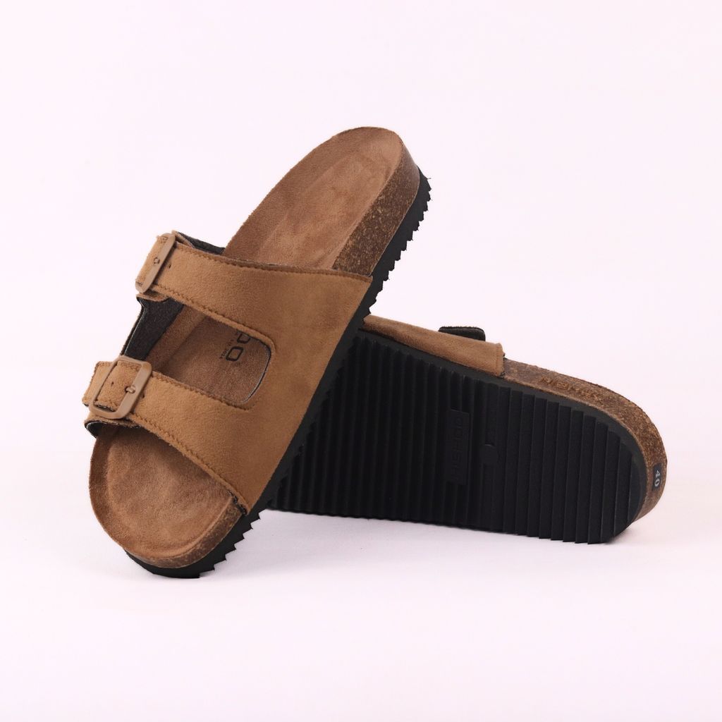 Dép đế trấu birken 2 khoá BÒ da lộn premium HISHOO H093