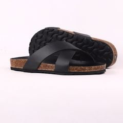 Dép đế trấu birken quai ngang chéo MẶT ĐEN HISHOO S096