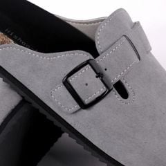 Dép đế trấu sục Boston Xám/ Kem/Bò quai ngang da lộn HISHOO R109