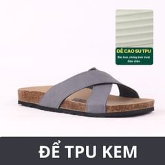 Dép đế trấu birken quai ngang chéo da lộn HISHOO R096