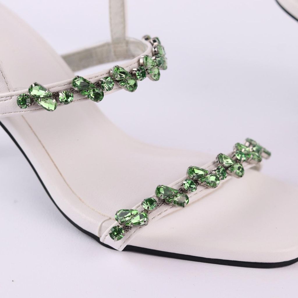Giày Sandal Cao Gót 7cm Quai Mảnh Đính Đá Hishoo S148