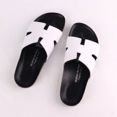 Dép đế trấu birken quai ngang chữ H MẶT ĐEN da bò HISHOO M095