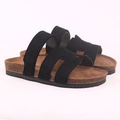 Dép đế trấu birken Chữ H Sandal quai ngang bản, da lộn premium HISHOO H104