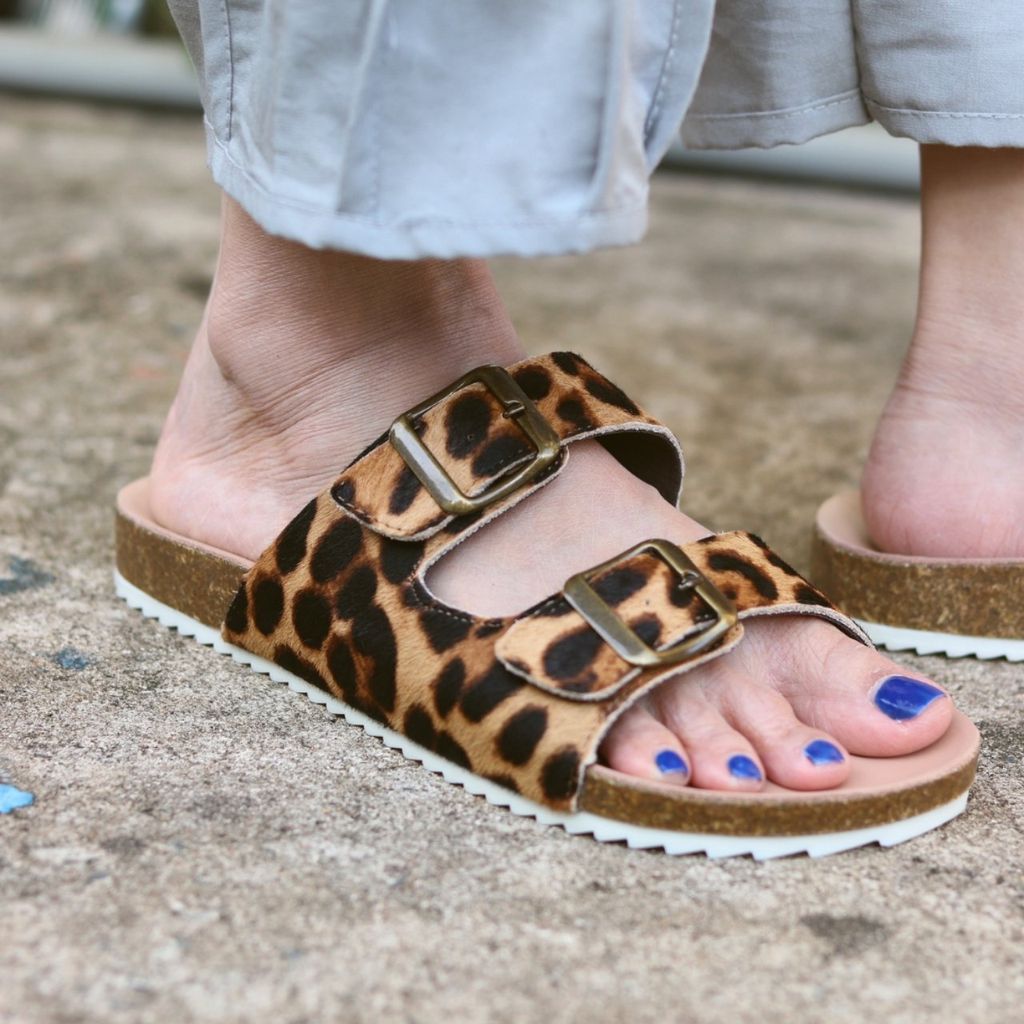 Dép đế trấu birken quai ngang 2 khoá Da hiếm HISHOO M093