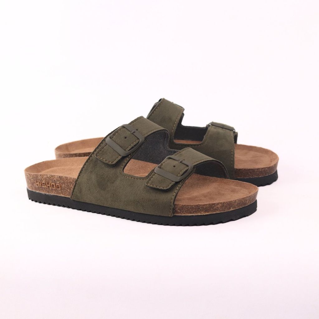 Dép đế trấu birken bé trai bé gái 2 khoá da lộn premium HISHOO H093