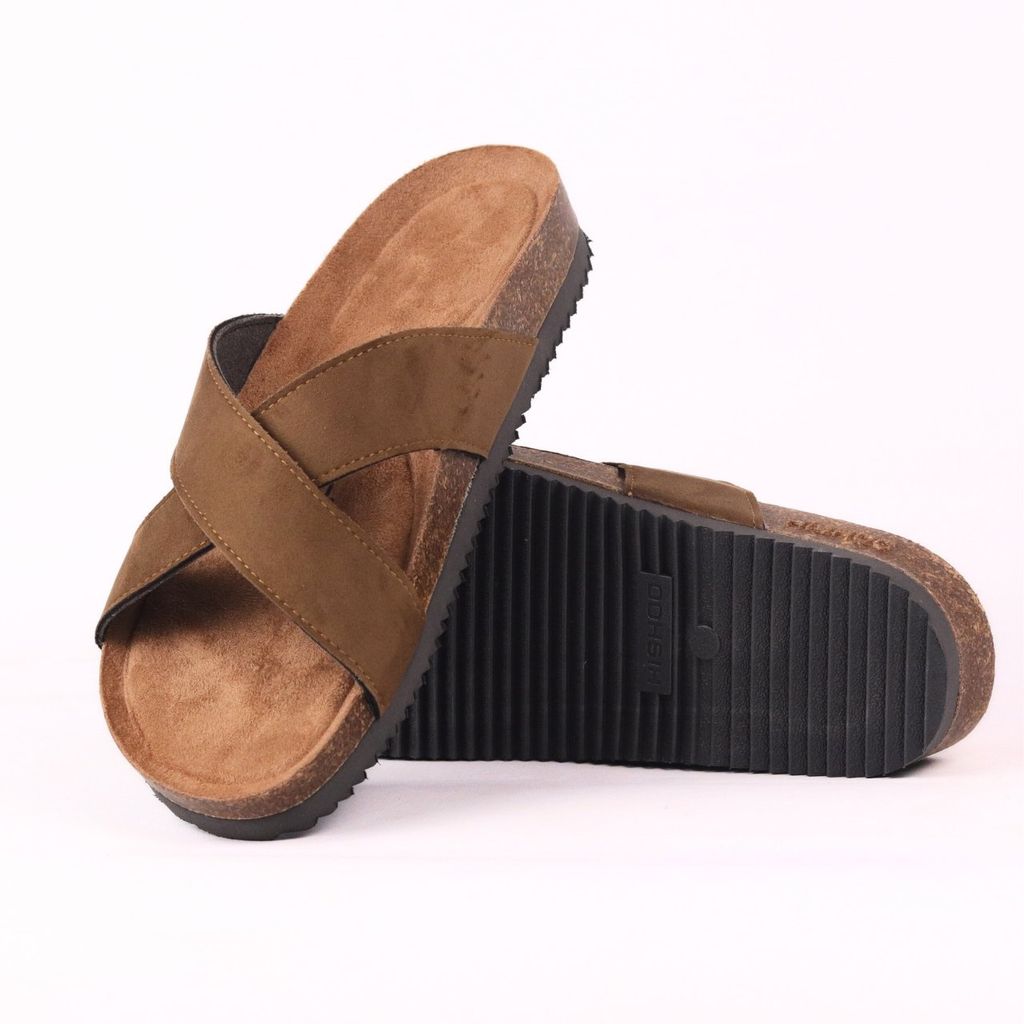 Dép đế trấu birken bé trai bé gái quai ngang chéo da lộn premium HISHOO H096