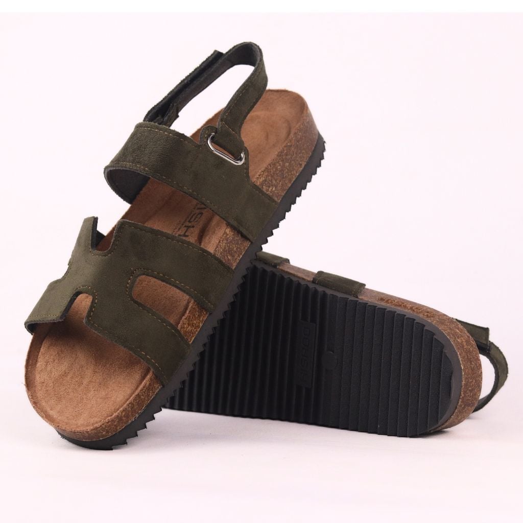 Dép đế trấu birken sandal Chữ H da lộn premium HISHOO H115