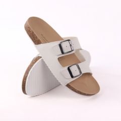 Dép đế trấu birken quai ngang 2 khoá MẶT ĐEN da bò HISHOO M093