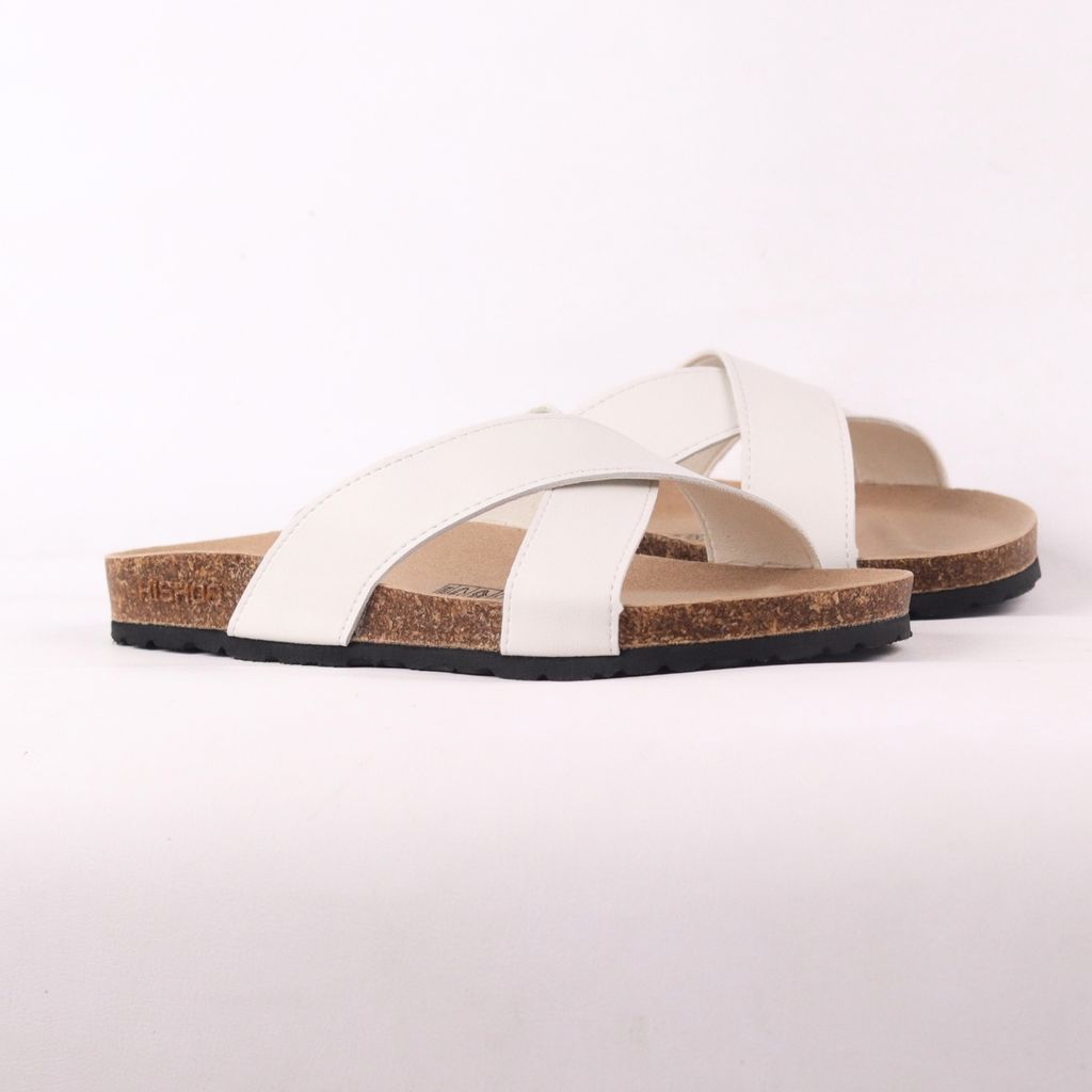 Dép đế trấu birken quai ngang chéo MẶT ĐEN HISHOO S096