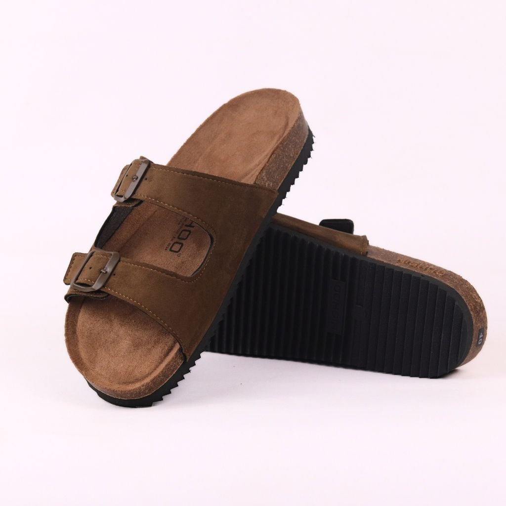 Dép đế trấu birken 2 khoá da lộn premium HISHOO H093
