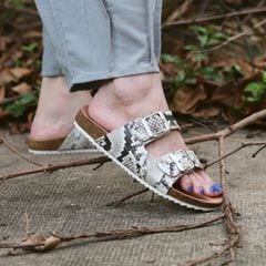 Dép đế trấu birken quai ngang 2 khoá Da hiếm HISHOO M093