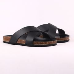 Dép đế trấu birken quai ngang chéo MẶT ĐEN HISHOO S096