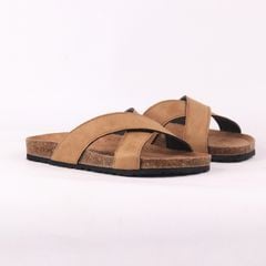 Dép đế trấu birken quai ngang chéo da lộn HISHOO R096