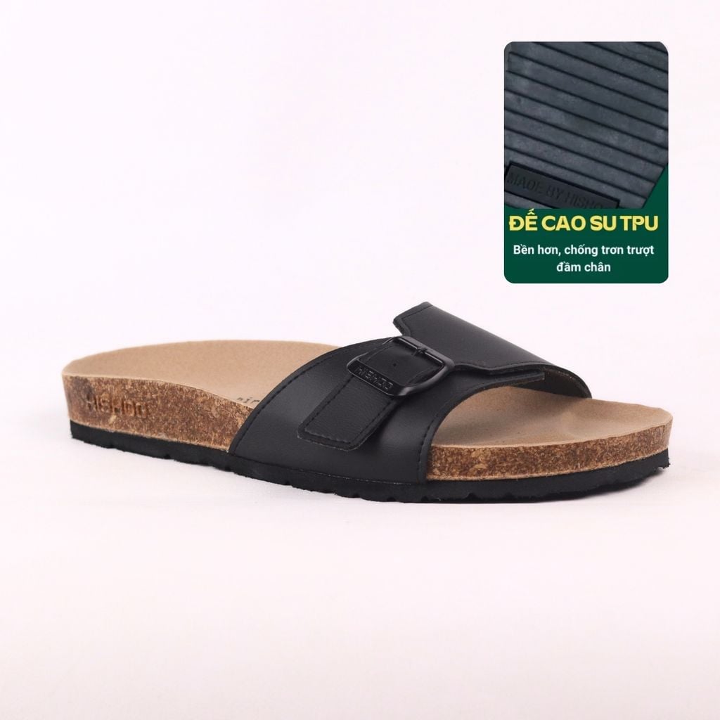 Dép đế trấu birken quai ngang 1 khoá da bò HISHOO M113