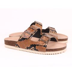 Dép đế trấu birken 2 khoá Nâu Vân Rắn premium HISHOO B093