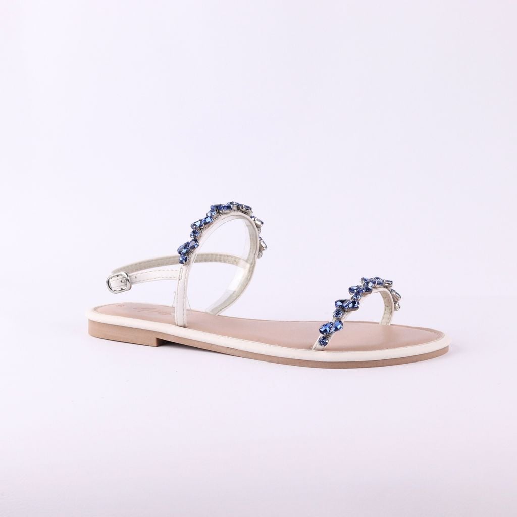 Dép Sandal Nữ Đế Bệt Quai Hậu Dây Mảnh Đính Đá HISHOO S147