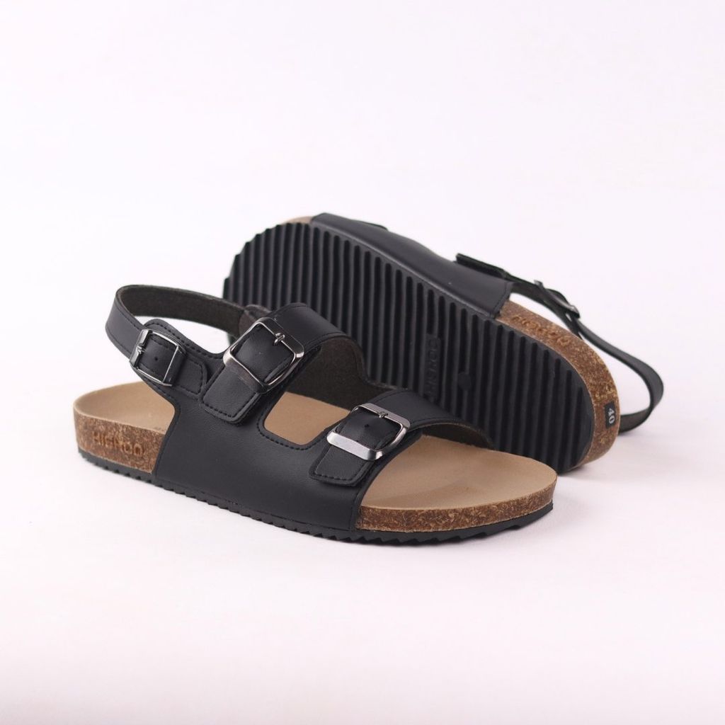 Dép đế trấu Sandal birken quai ngang 2 khoá da bò HISHOO M102