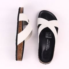 Dép đế trấu birken quai ngang chéo MẶT ĐEN da bò HISHOO M096