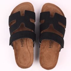 Dép đế trấu birken Chữ H Sandal quai ngang bản, da lộn premium HISHOO H104