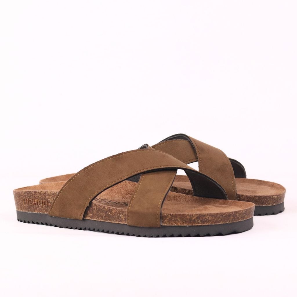 Dép đế trấu birken quai ngang chéo da lộn premium HISHOO H096