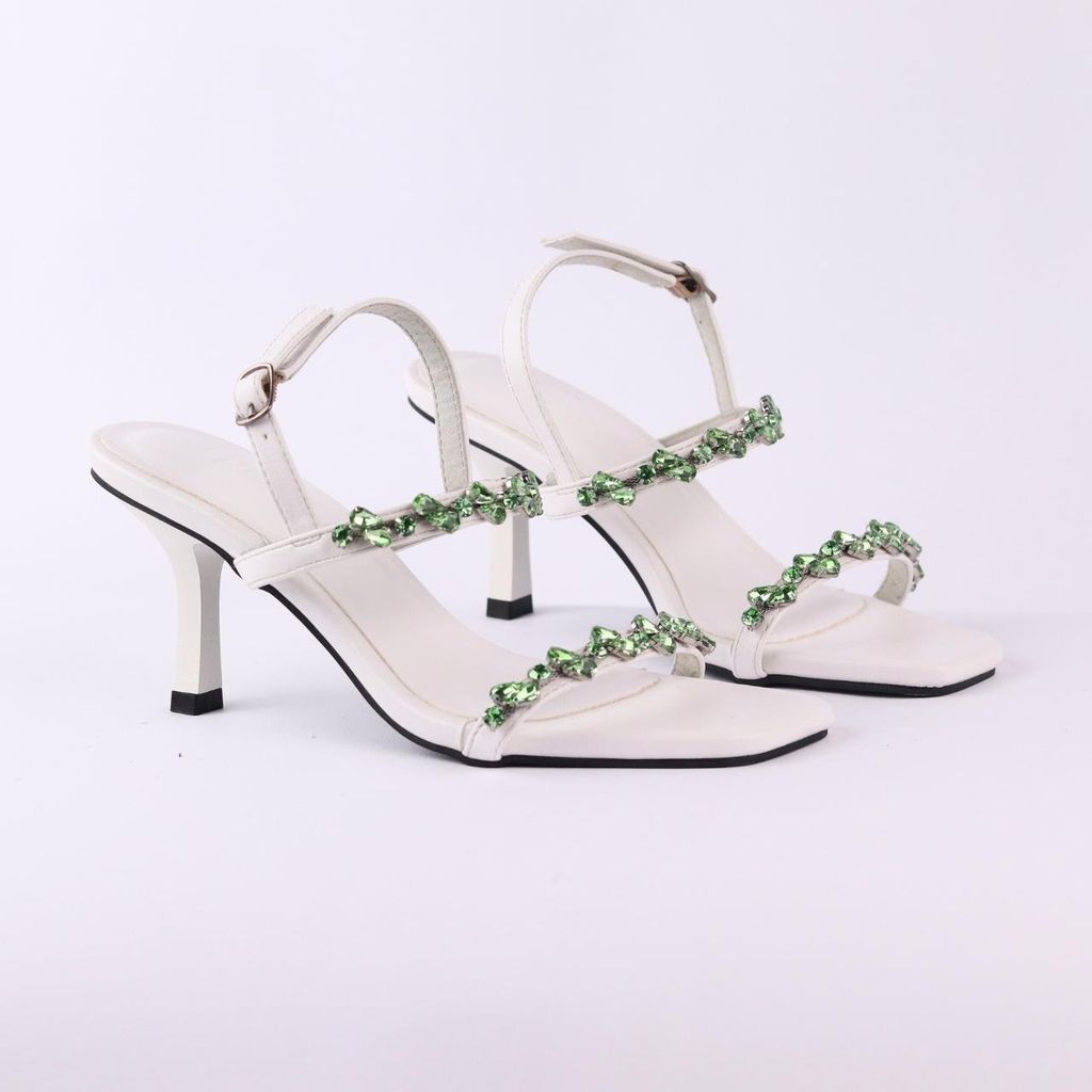 Giày Sandal Cao Gót 7cm Quai Mảnh Đính Đá Hishoo S148