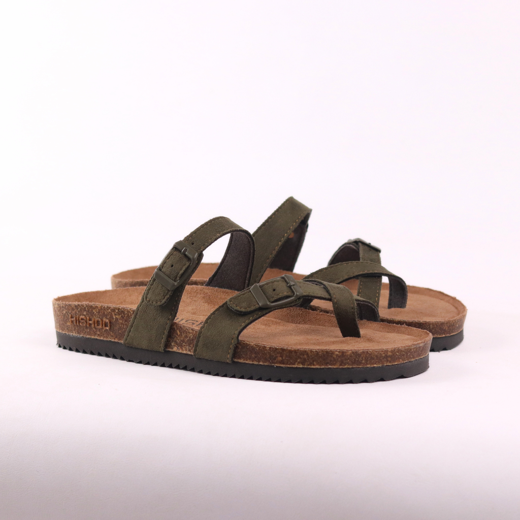 Dép đế trấu birken quai ngang xỏ ngón da lộn premium HISHOO H098